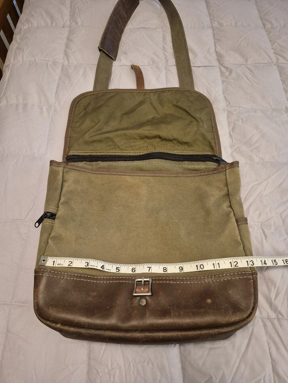 Vintage Orvis Canvas and Leather Messenger Bag, Green And Brown